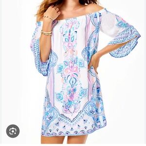 Lilly Pulitzer Off-Shoulder Mini Dress - Blue and Pink